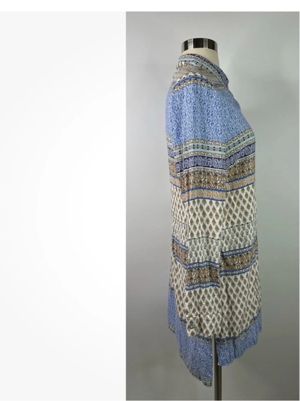 J. Jill Blue and Cream Patterned Long-Sleeve Blouse